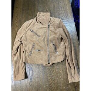 Lulus Brown Jacket Moto Cropped Tan Suede Biker Zippers Women Size M 18pit2pit